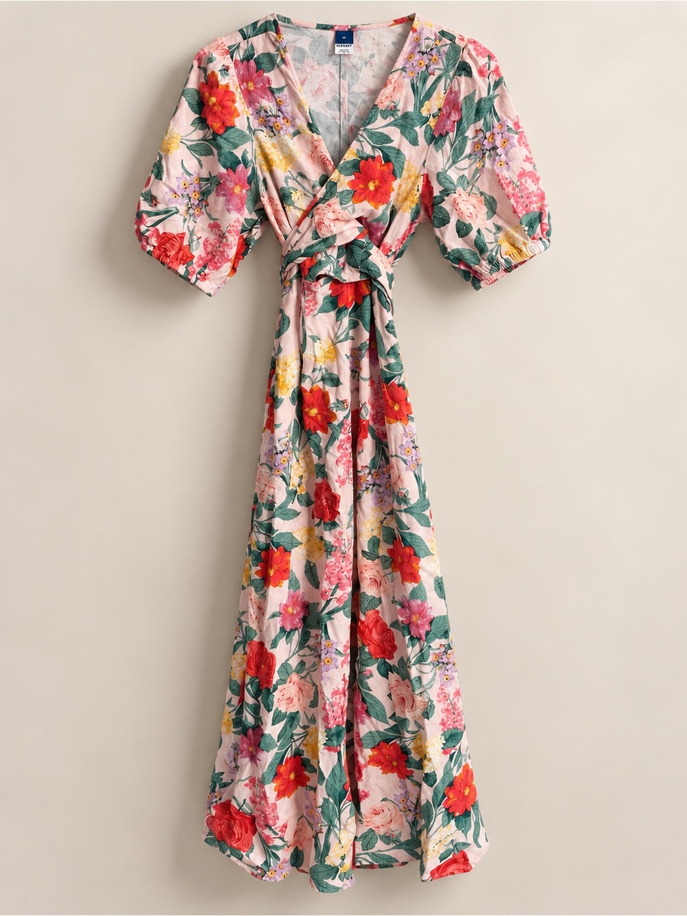 Old Navy Size M Pink Floral Linen Blend Twist Front Maxi Dress Boho